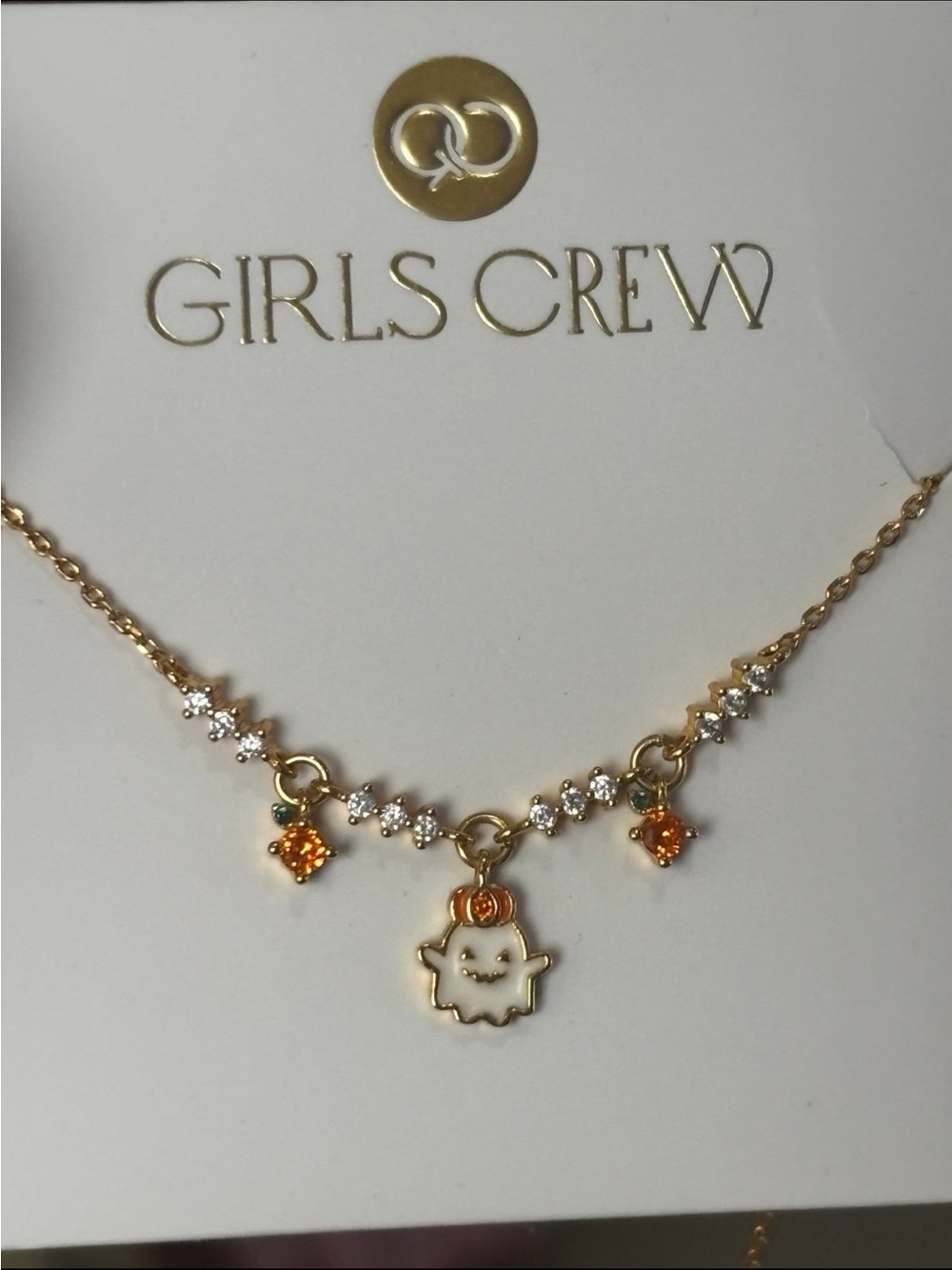 Girls Crew Pumpkin Boo Necklace